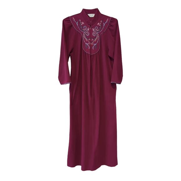 VTG VANITY FAIR Velour Robe House Dress WOMEN'S SMALL Embroidery Long sleeve - Picture 1 of 8